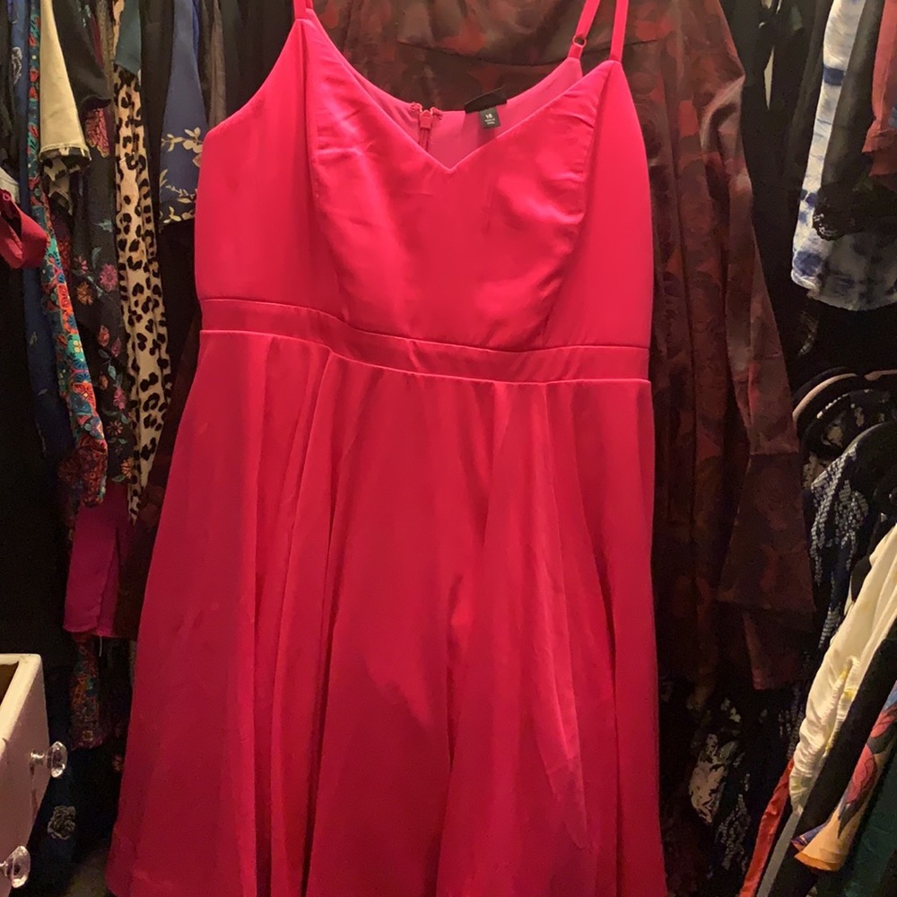 SPECIAL OCCASION HOT PINK SATIN SKATER DRESS size 18